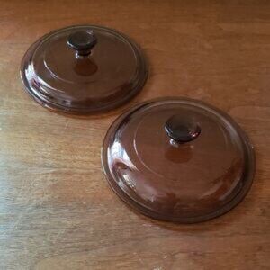 2 replacement pot lids Pyrex Amber Vintage